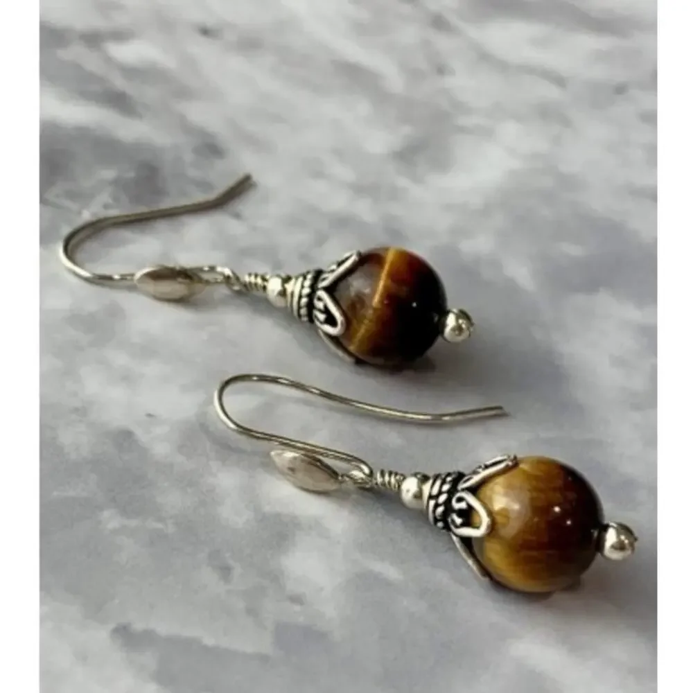 Vintage 925 Sterling Silver Agate Earrings